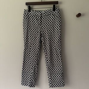LAUNDRY BY SHELLI SEGAL LOS ANGELES PRINTED TROUSER PANTS BLACK & TAN SZ 4 EUC